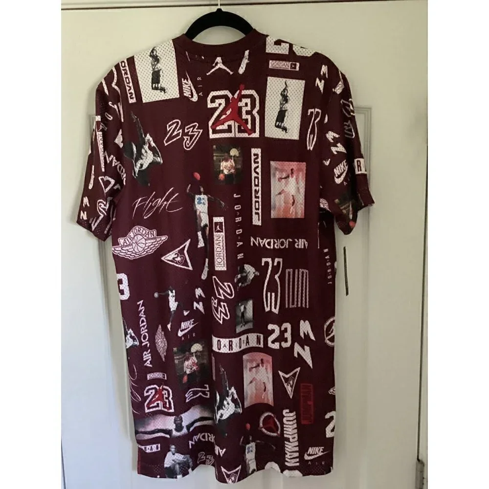 𝅺jordan All Over Print Short Sleeve Jersey Top Size: Medium Color: Burgundy